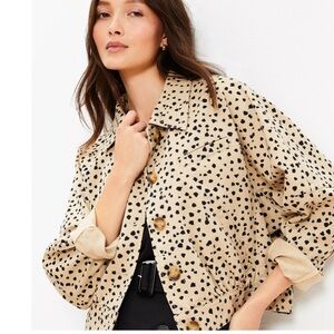 LOFT  Cheetah Print Cropped Denim Bomber Jacket